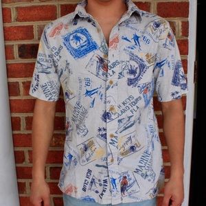 Hawaiian Passport Stamp Casual Button Up Shirt